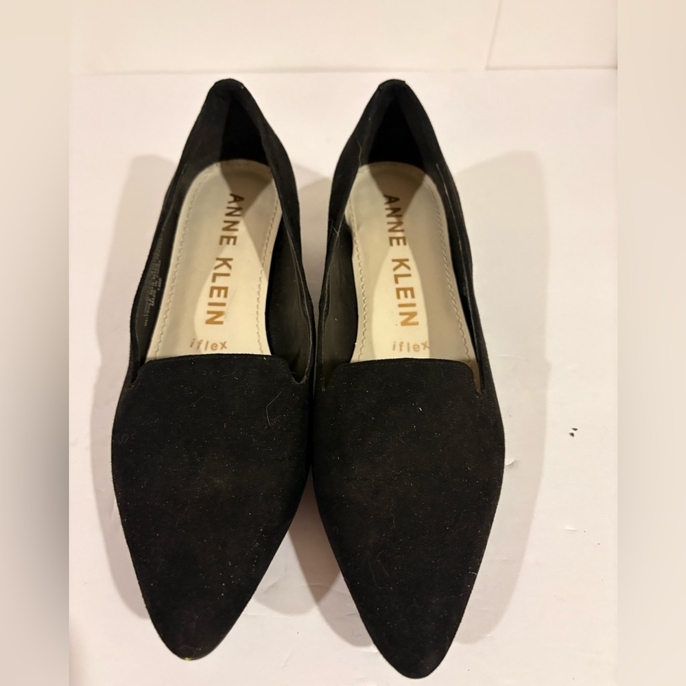 Anne Klein Black Suede Heels with Leopard Accent